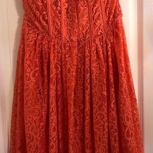 Coral Lace Strapless Dress